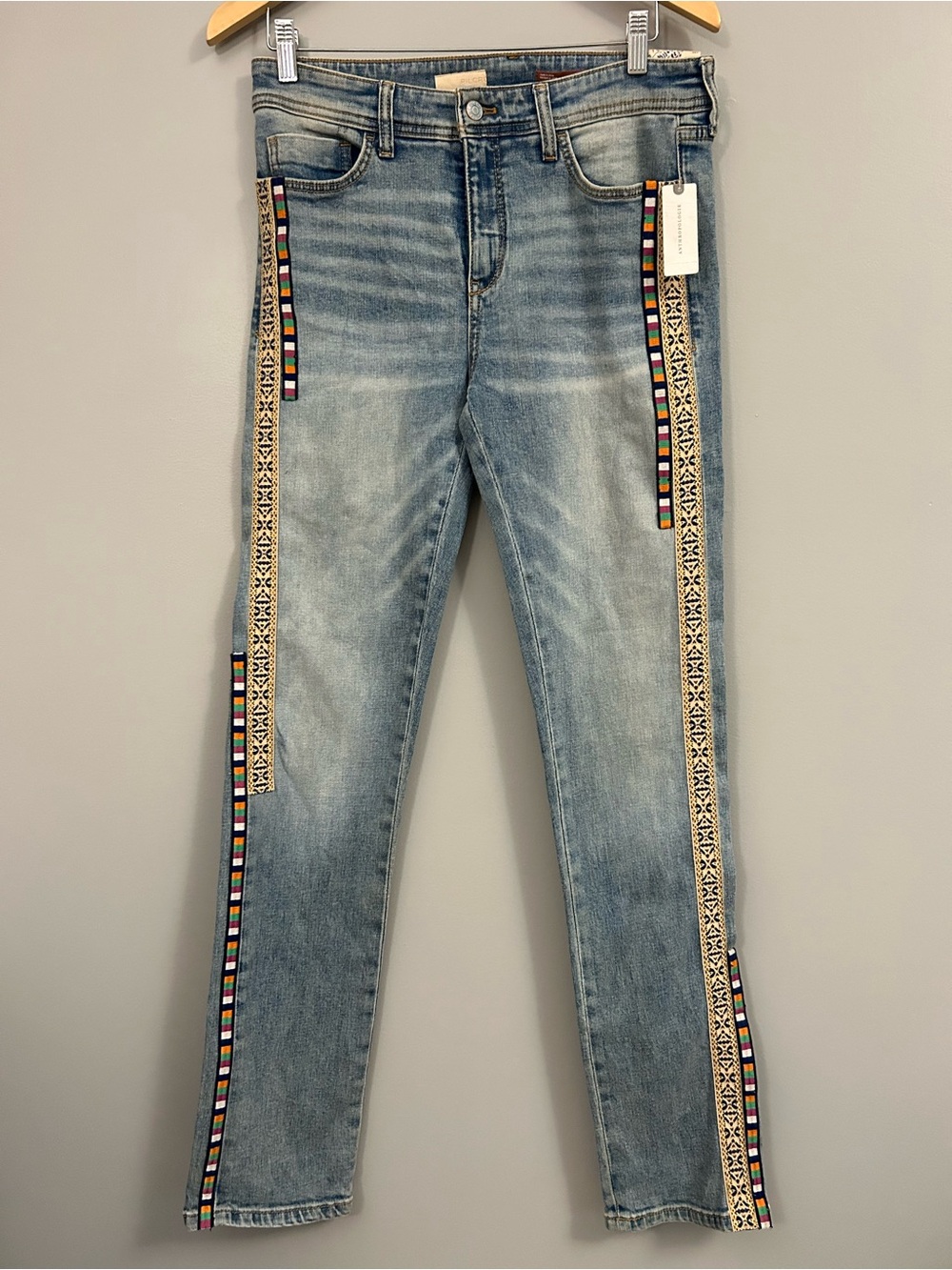 Anthropologie Pilcro NWT Light Blue Skinny Jeans Multicolor Side Trim 28 Tall